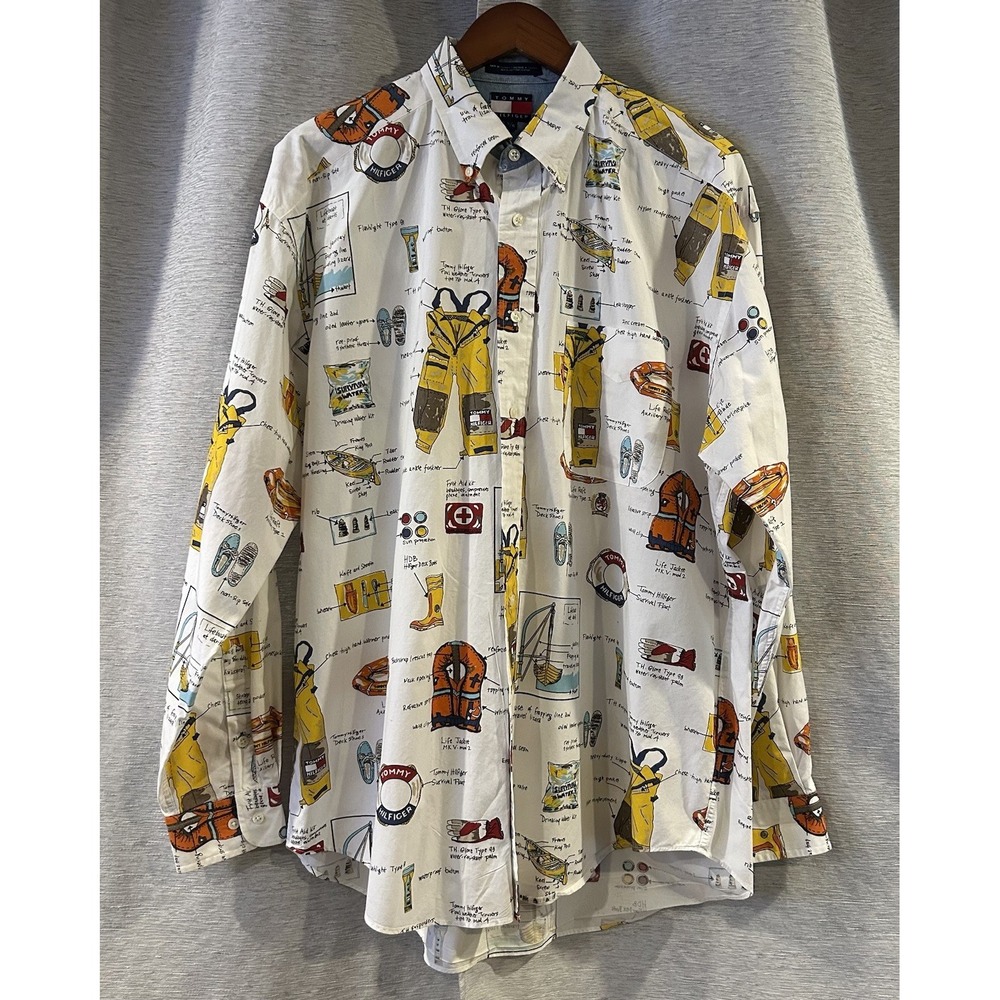 Tommy‎ Hilfiger Vintage Nautical Sailing Yacht Long Sleeve Shirt Large